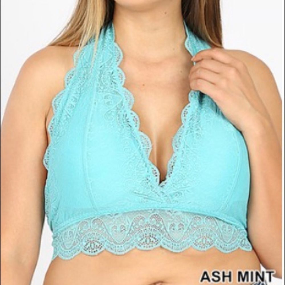 Plus Size Ash Mint Lace Bralette